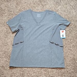 Hanes Comfort Fit 2XL Plus Size Gray Scrubs Scrub Shirt Top Odor Control Stretch